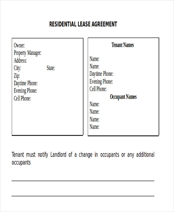 residential lease rental agreement form doc