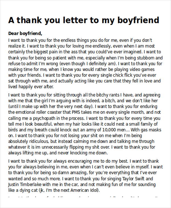 thank you sample letter to my boyfriend