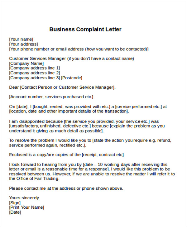 letter-of-complaint-layout