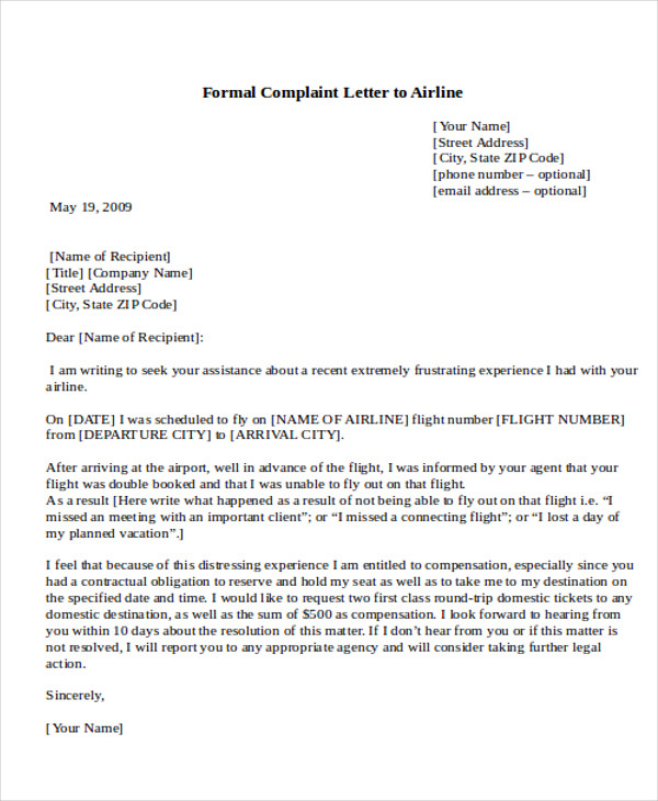 complaint email sample