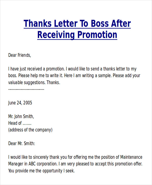 FREE 5+ Sample Thank-You Letter for Promotion in MS Word