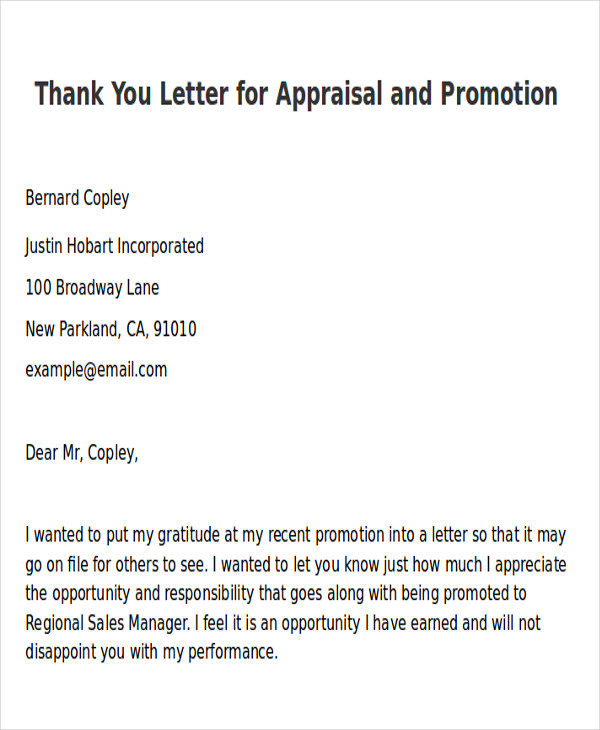 FREE 5+ Sample Thank-You Letter for Promotion in MS Word