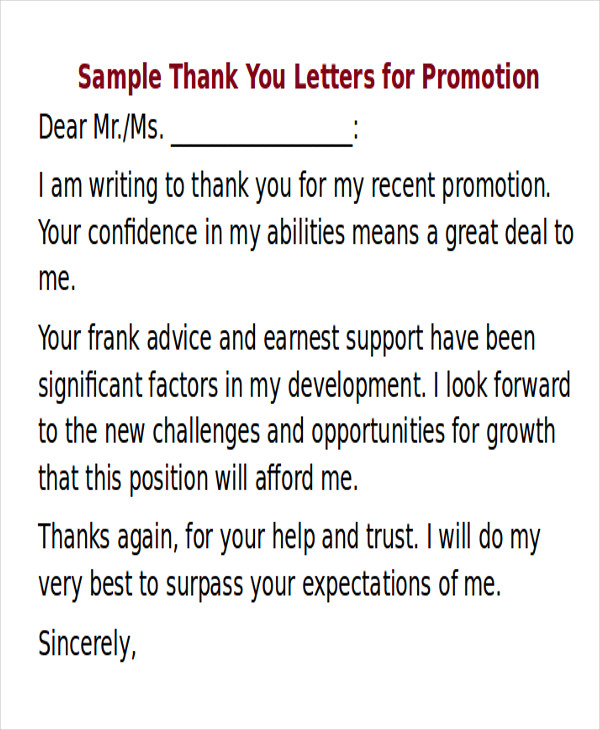 sample thank you letter for promotion5