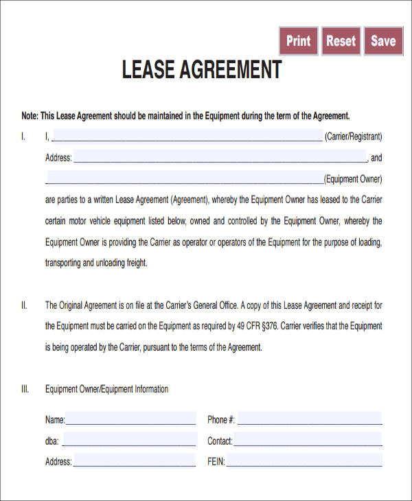 Owner Operator Lease Agreement Template Free