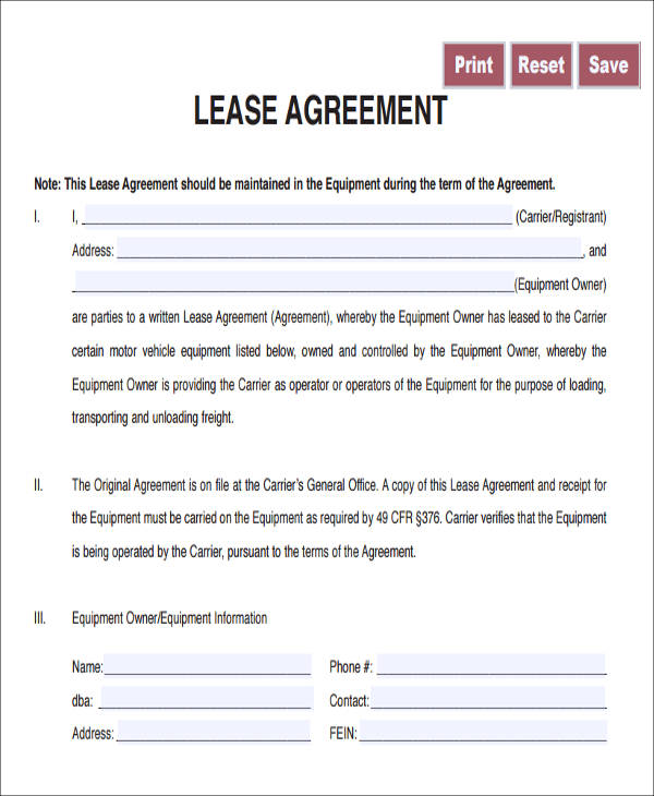 Owner Operator Lease Agreement Template Card Template
