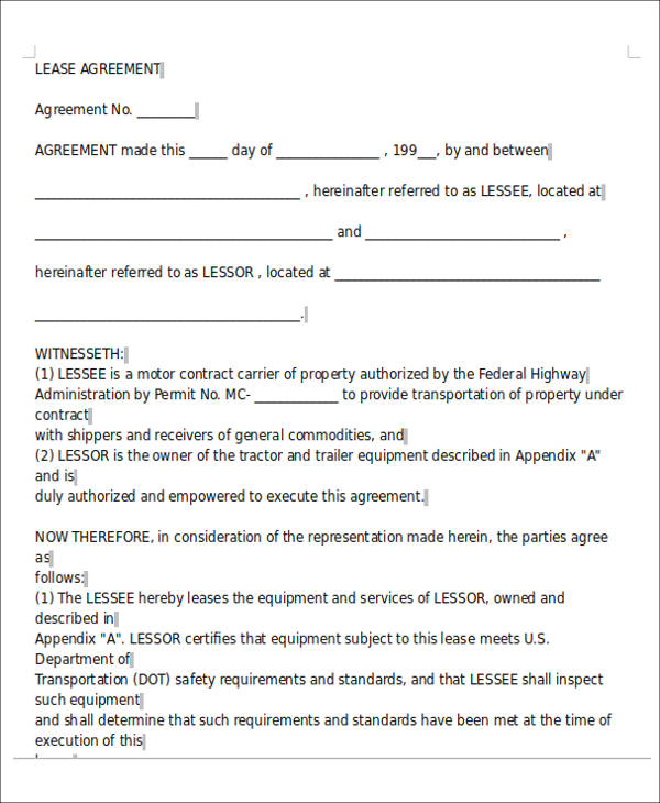 FREE 6 Owner Operator Lease Agreement Samples In MS Word Google Docs 