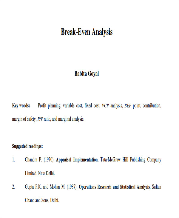 financial break even analysis