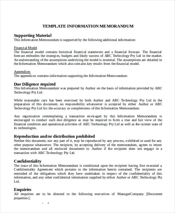 information memorandum template pdf PDF  Samples Memorandum 15 in Examples  Word,