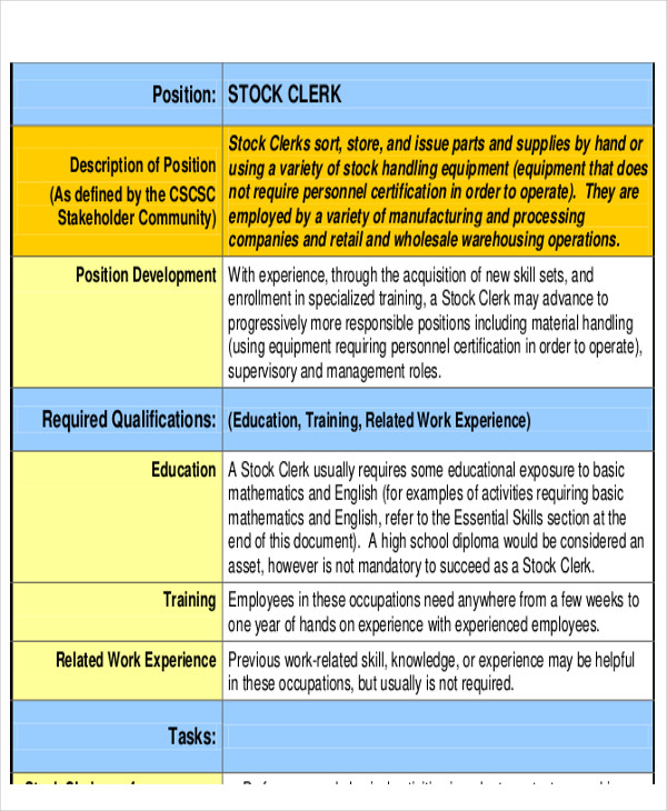 FREE 11 Stock Job Description Samples In MS Word PDF