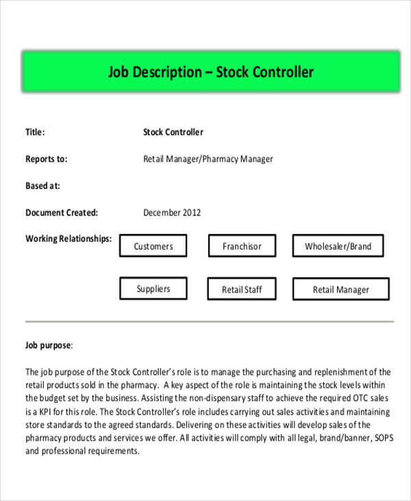 stock controller job description 