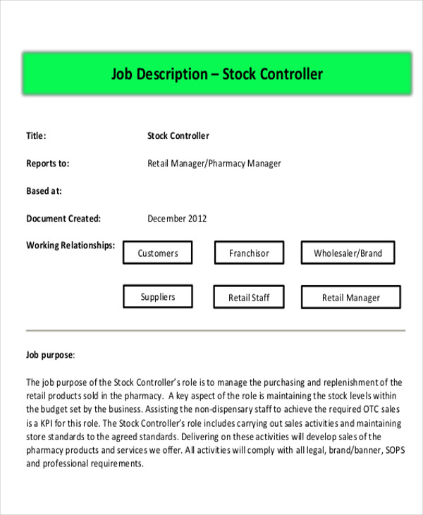 FREE 11 Stock Job Description Samples In MS Word PDF