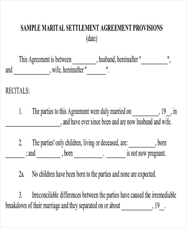 sample pre divorce agreement