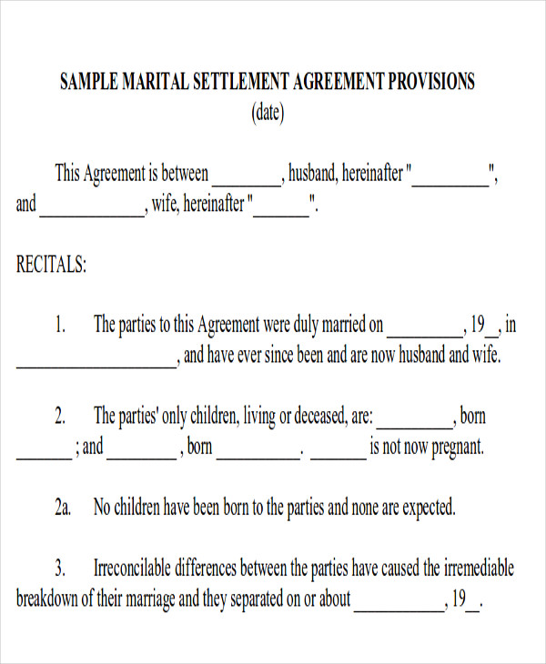 divorce agreement template