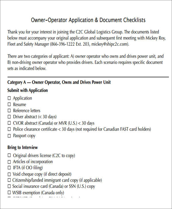 owner operator checklist lease agreement pdf