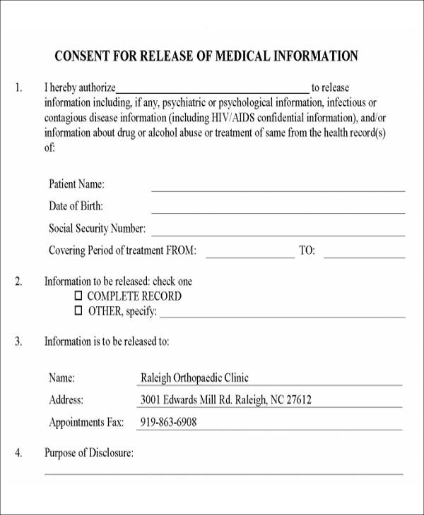 consent for release of medical information form