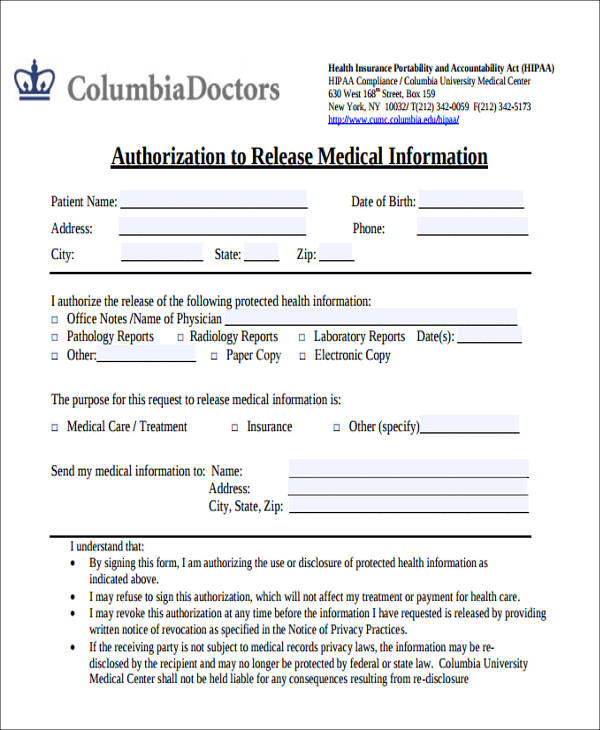 British Columbia Authorization To Release Medical Records