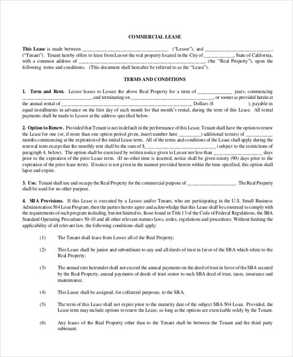 blank business lease agreement sample
