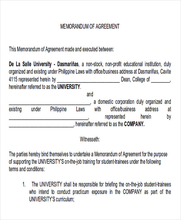FREE 12 Memorandum Of Agreement Samples In Google Docs MS Word 