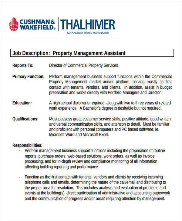property management job description pdf