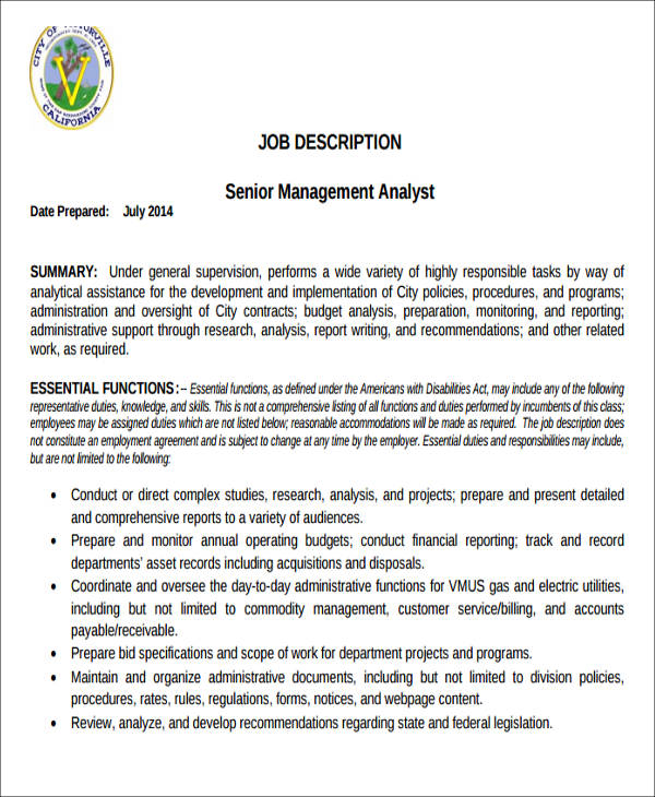 Senior Financial Business Analyst Job Description / Senior Credit Analyst Job Description, Key Duties and ... - Our company is looking for a senior financial reporting analyst to join our team.