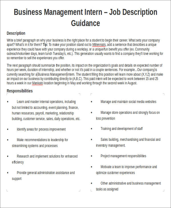 FREE 12 Management Job Description Samples In MS Word PDF