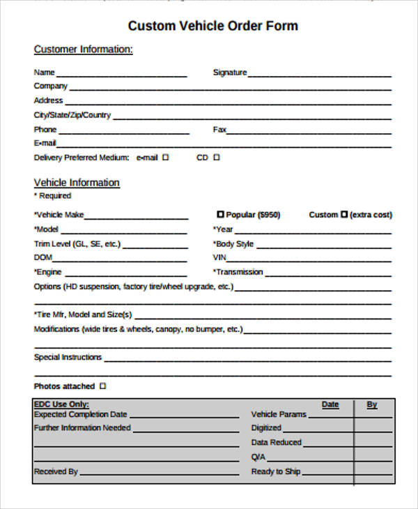 vehicle order form
 Sample Vehicle Order Form - 9+ Examples in Word, PDF