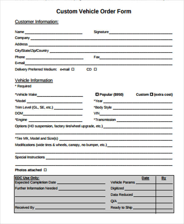 custom vehicle order form example