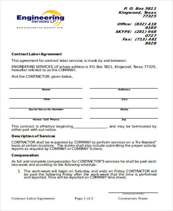 simple contract labor agreement pdf