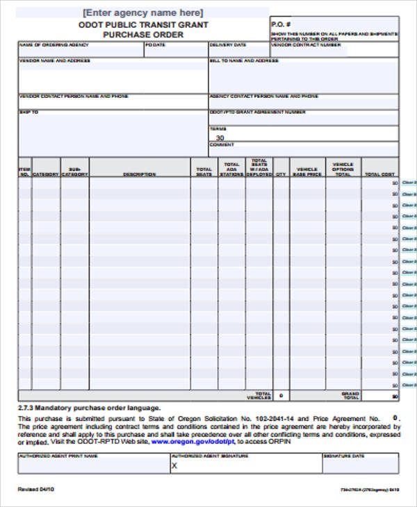 vehicle purchase order form free