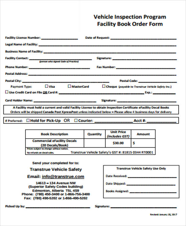 vehicle inspection program order form