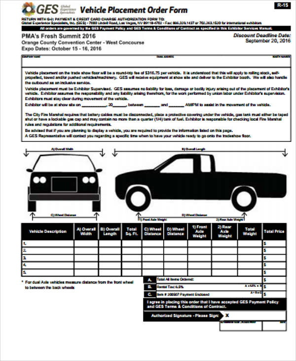 vehicle placement order form