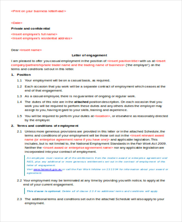 employment contract agreement letter