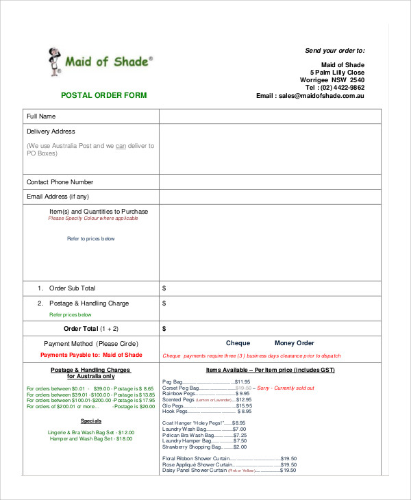 postal money order form