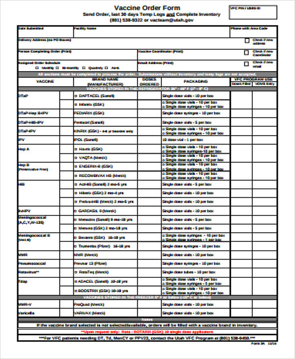 vaccine order form example