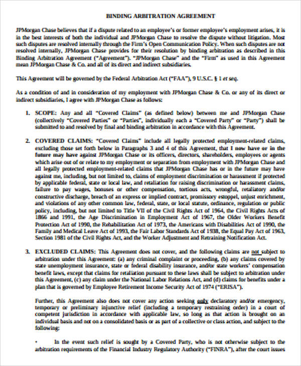 sample binding arbitration agreement