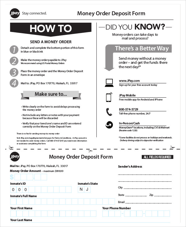 sample postal money order deposit form