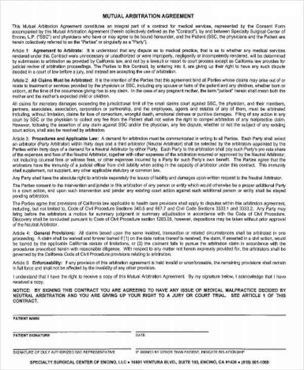 Arbitration Agreement Template Free HQ Printable Documents