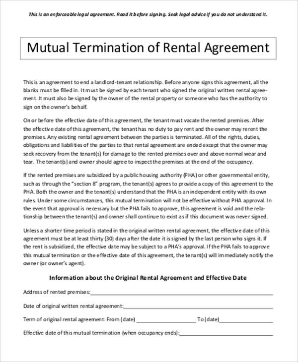 sample mutual contract termination agreement