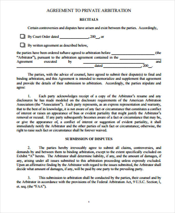 private arbitration agreement