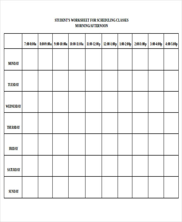 sample blank schedule in doc