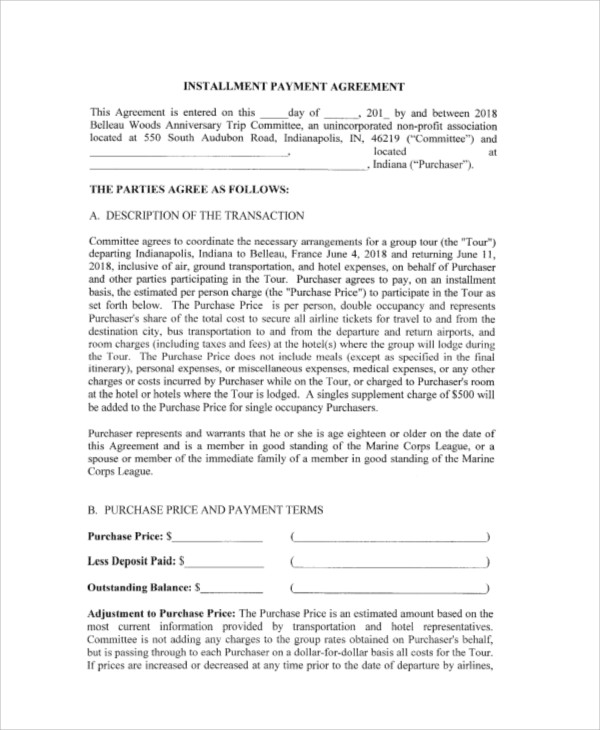 installment payment agreement contract