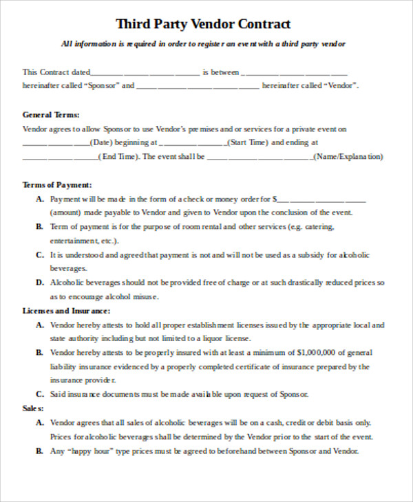 third party vendor contract agreement