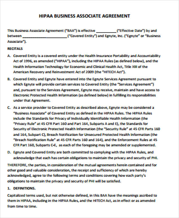 Business Associate Agreement Hipaa Template