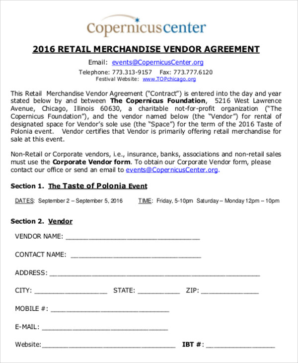 vendor merchandise contract agreement