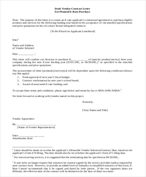 vendor contract agreement letter