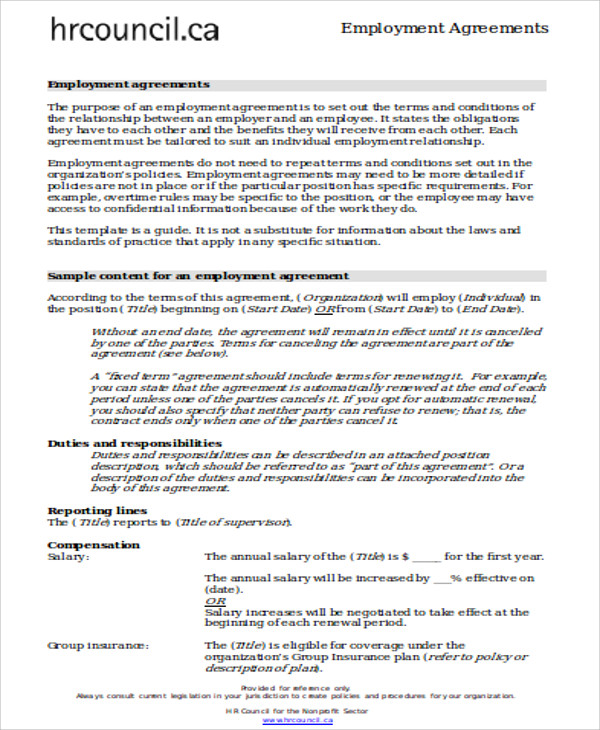 sample employment agreement contract