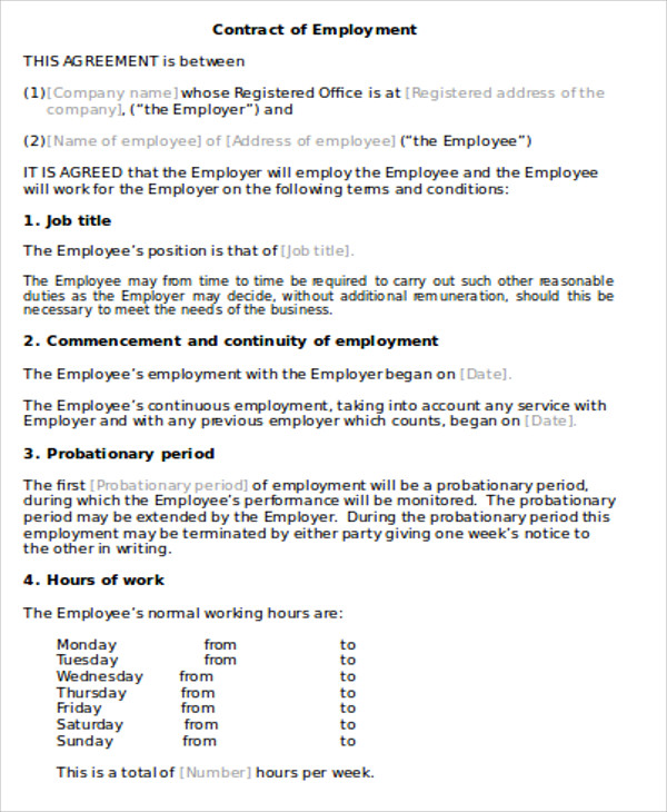 full time employment agreement contract