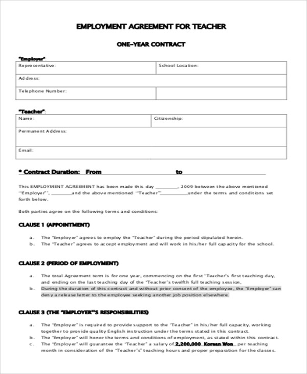 teacher employment agreement contract1