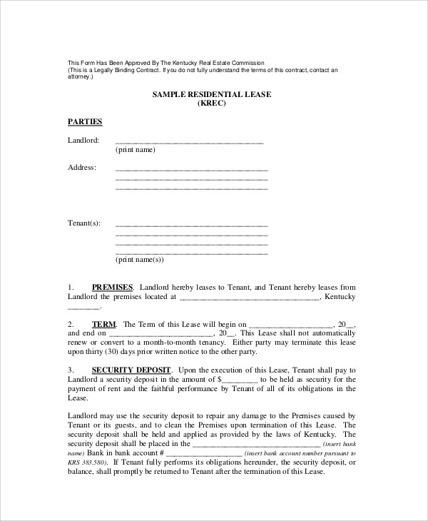 residential lease agreement contract