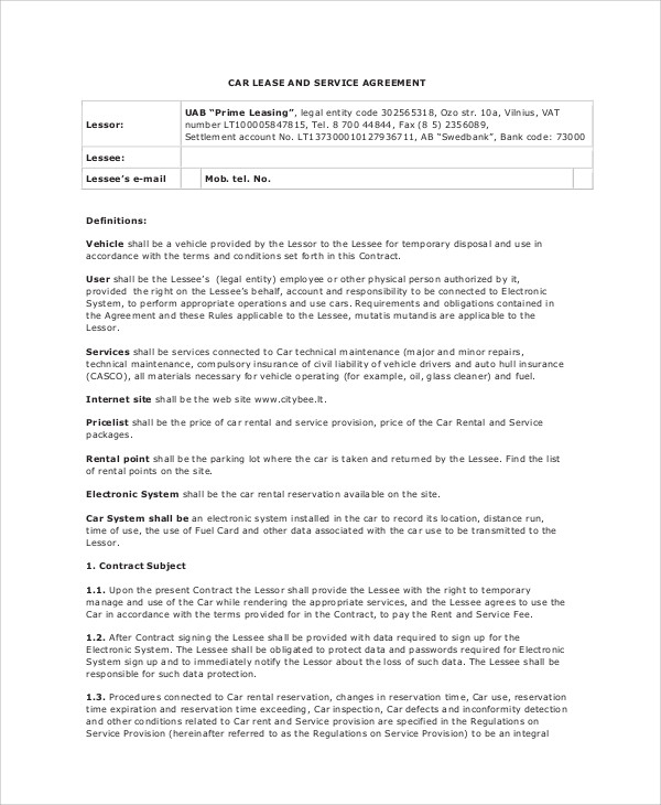 car lease agreement contract